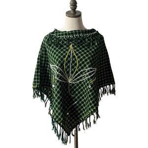 Beaded Plaid Poncho